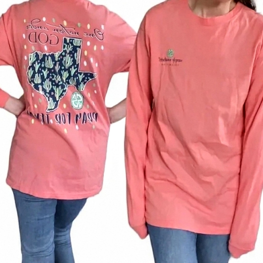 Peachy Pink Simply Southern. One Nation Under God, Pray For Texas LS T-shirt. XL
